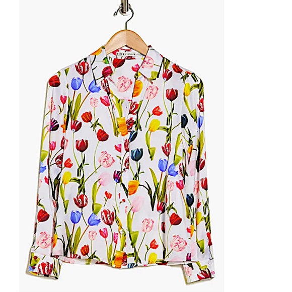 Alice + Olivia Eloise Floral Silk Button-Up Shirt - Picture 3 of 9